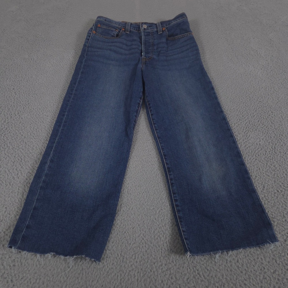 Levi's Jeans‎ Womens 29 Blue Ribcage Straight Raw Hem Button Fly High Rise Denim